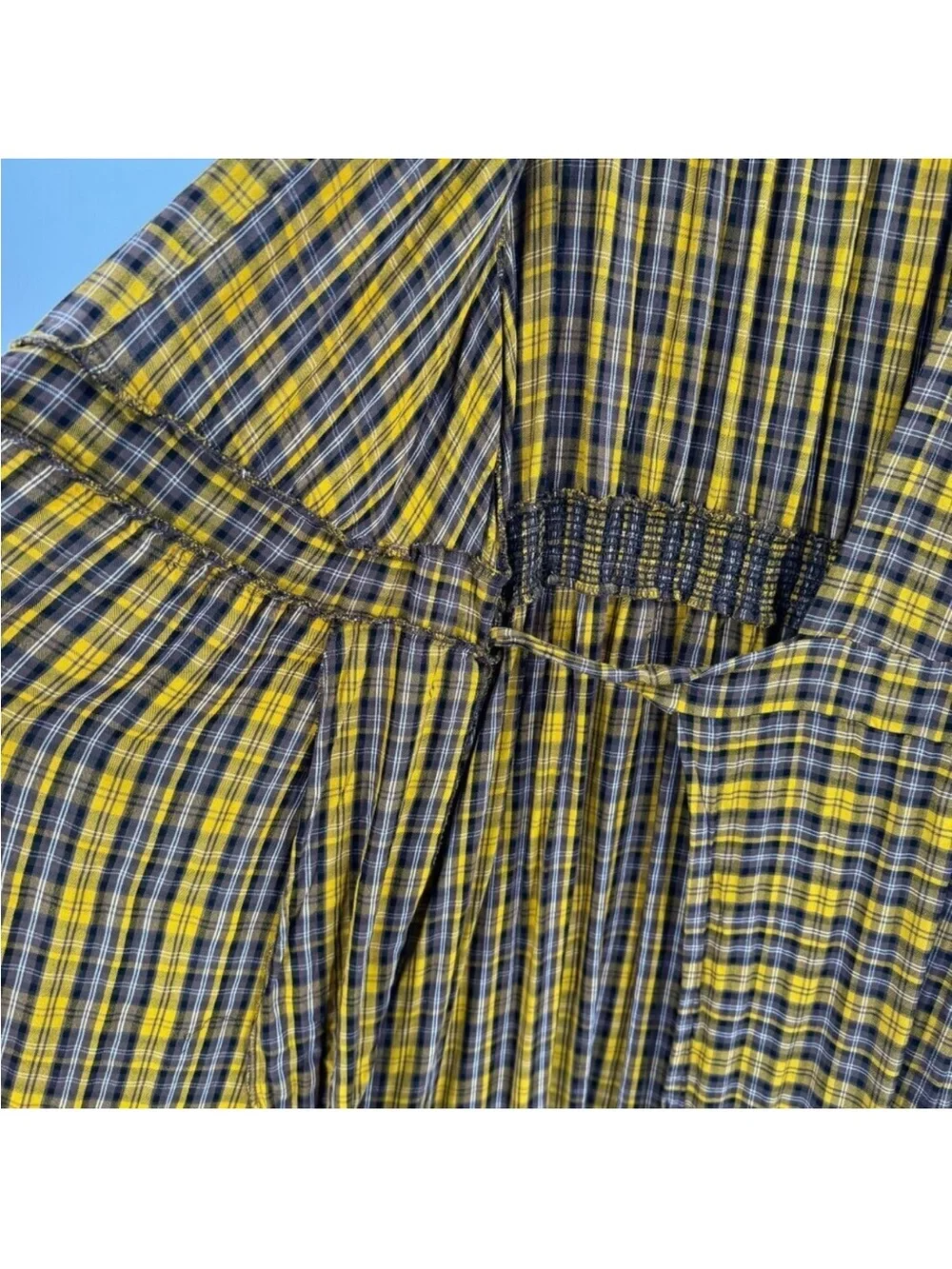 Anthropologie Dalton Wrap Dress Mustard Yellow Plaid Long Sleeve LP - Picture 8 of 9